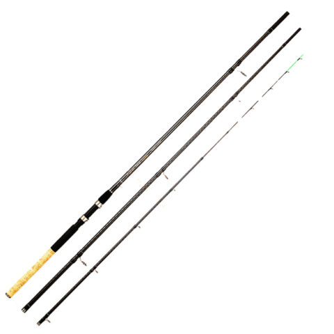 Canna Carson Magnetic Feeder 4.20 m, 150 g. In carbonio alta resistenza, 3 vettini inclusi, manico in sughero, anelli doppio ponte.